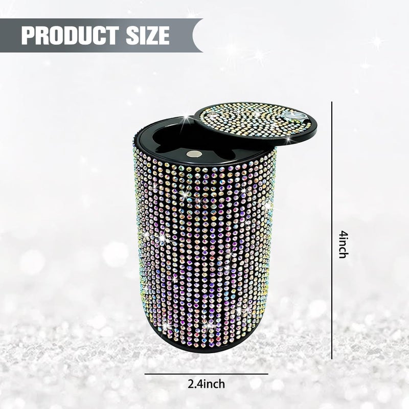 FALVFUN Bling Car Ashtray, Rhinestones Smokeless Smell Proof Vehicle Cup Holder Ash Tray with Lid, Sparkling Diamond Portable Automotive Interior Ashtray, Universal for SUV RV Truck (Muticolor) - Image 2